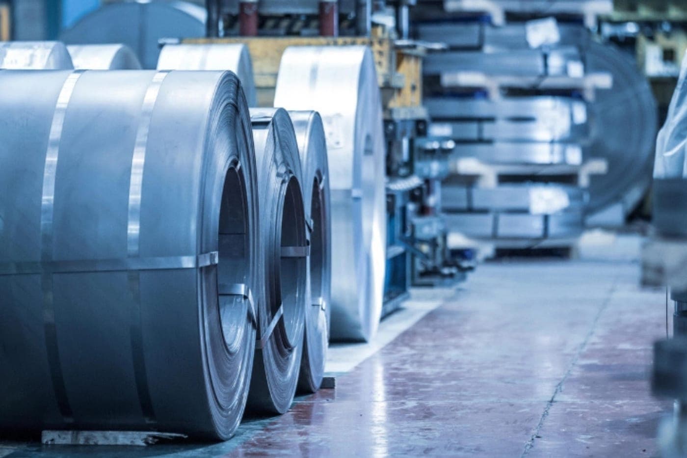 Coiled steel sheet in an industrial factory